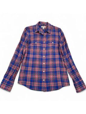 J. Crew Blue Red Plaid Flannel Button shirt Top Women's Size 2